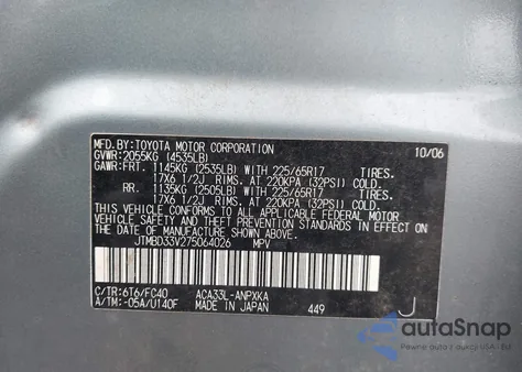 2007 Toyota Rav4 из США, поврежденный, VIN JTMBD33V275064026